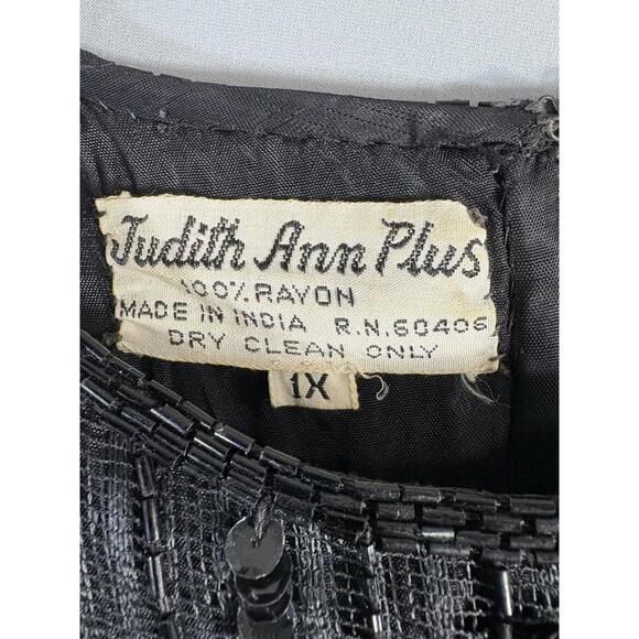 Judith Ann Plus Early 80s sz 1X Beaded Sequin Flapper Dress Fringe Sleeve/Hem - Picture 4 of 6